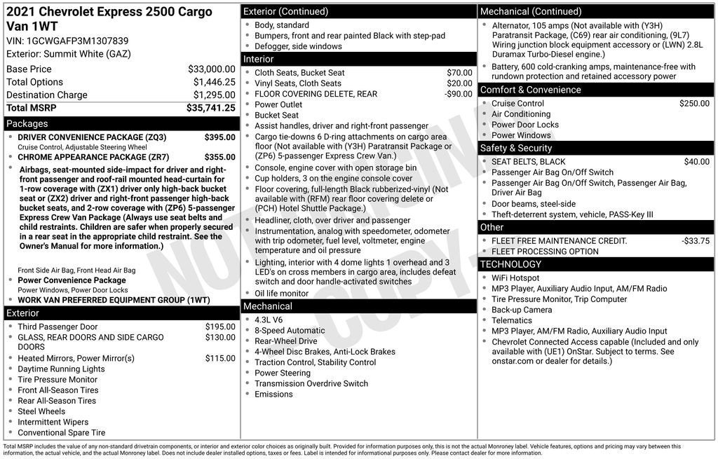 2021 Chevrolet Express Cargo 2500 RWD 2500 135