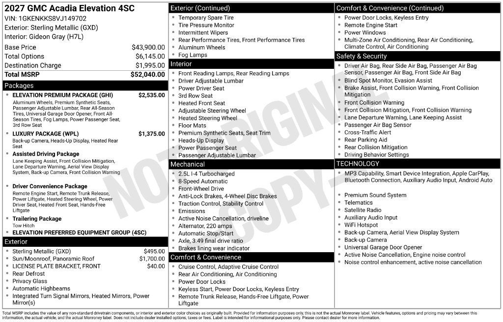 2027 GMC Acadia Elevation