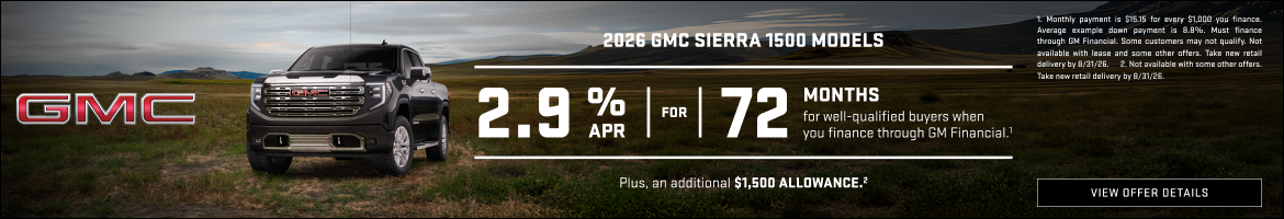 2.9% APR FOR 72 MONTHS for well-qualified buyers when you finance through GM Financial.1

Plus, $...