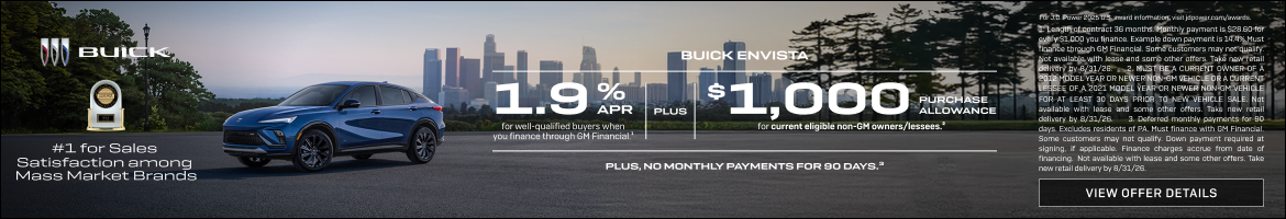 1.9% APR 
FOR WELL-QUALIFIED BUYERS when you finance through GM Financial.1

Plus, $1,000 PURCHAS...