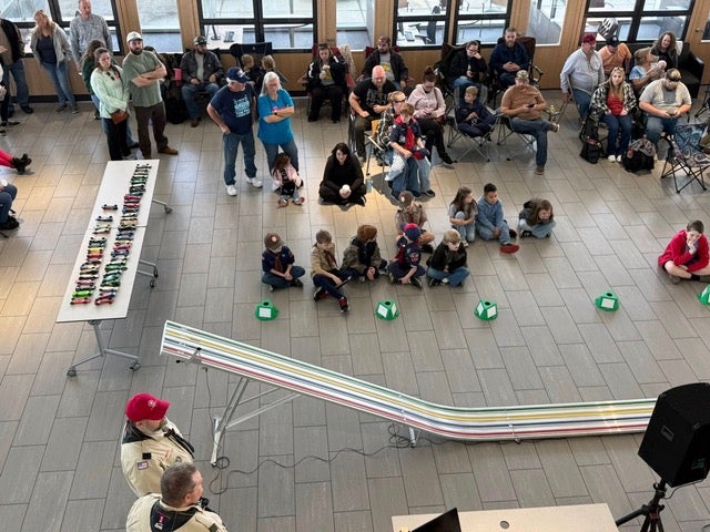 Overhead view of Boy Scouts gathering